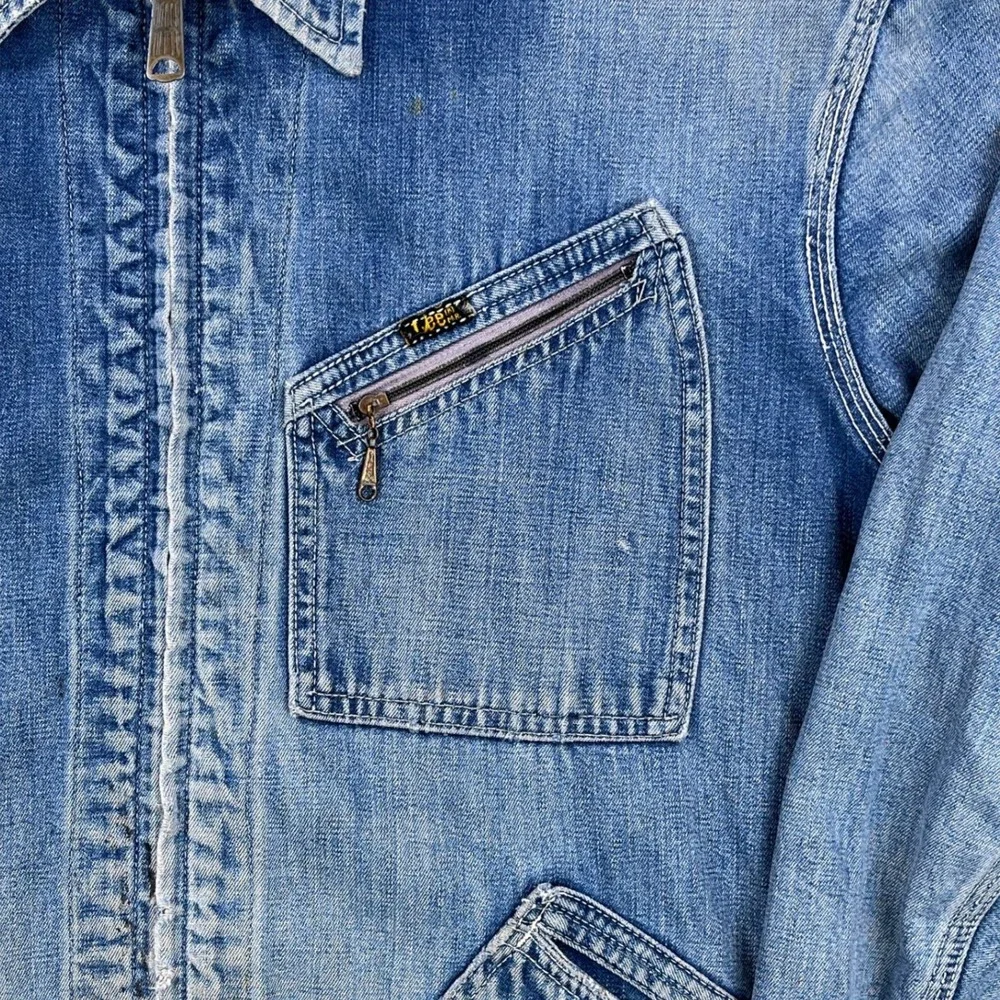VTG 50s 60s Lee 91-B XXL Sanforized Denim Work Jacket Blue Talon Zip Union Made